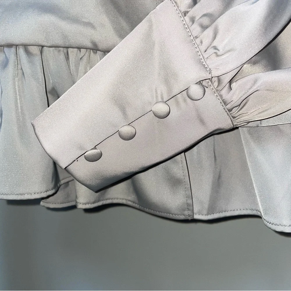Jason Wu Satin Peplum Blouse M NWT | Puff Sleeve | Champagne Taupe Top Medium